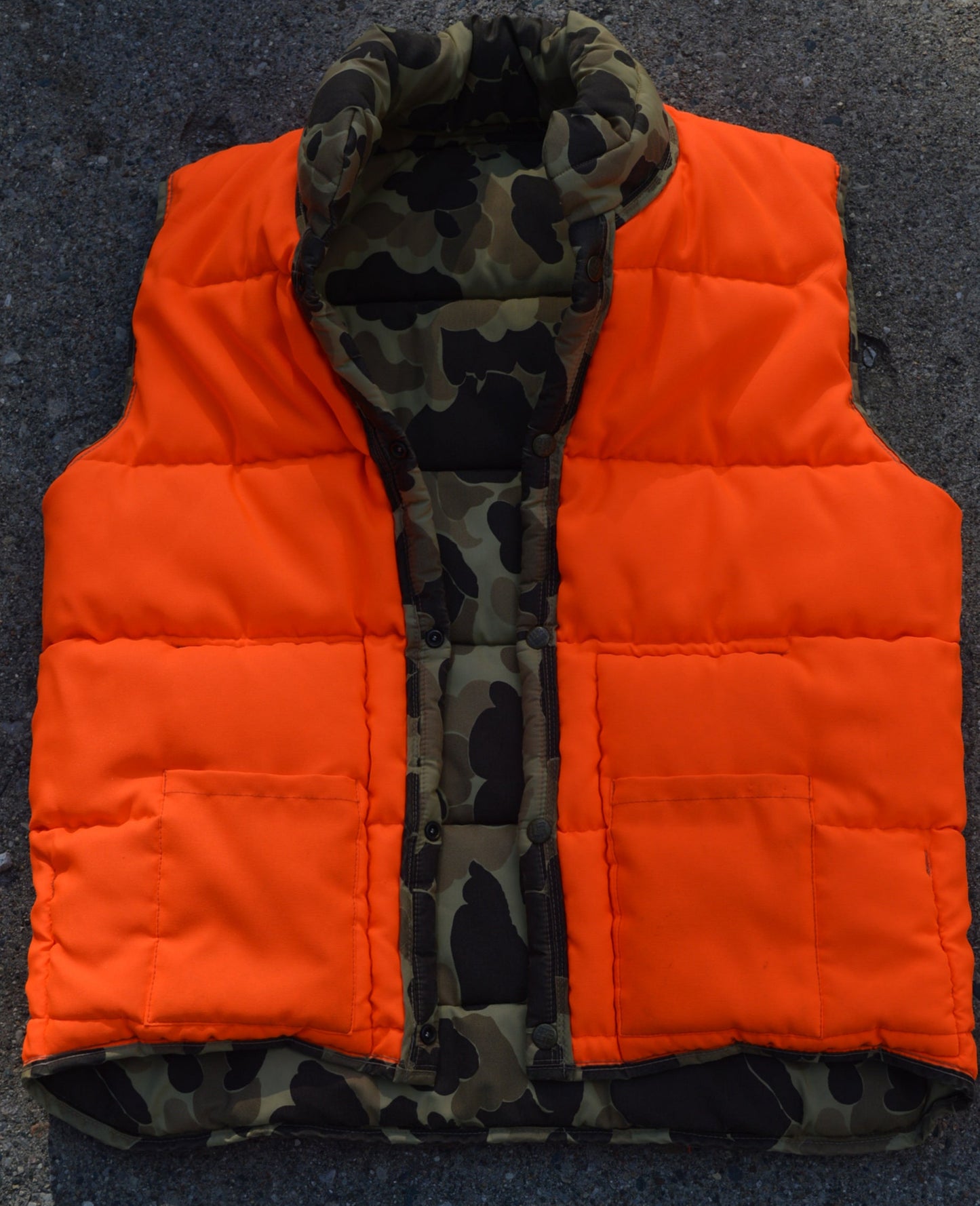 Vintage Columbia Duck Camo Puffer Vest Reversible 80s