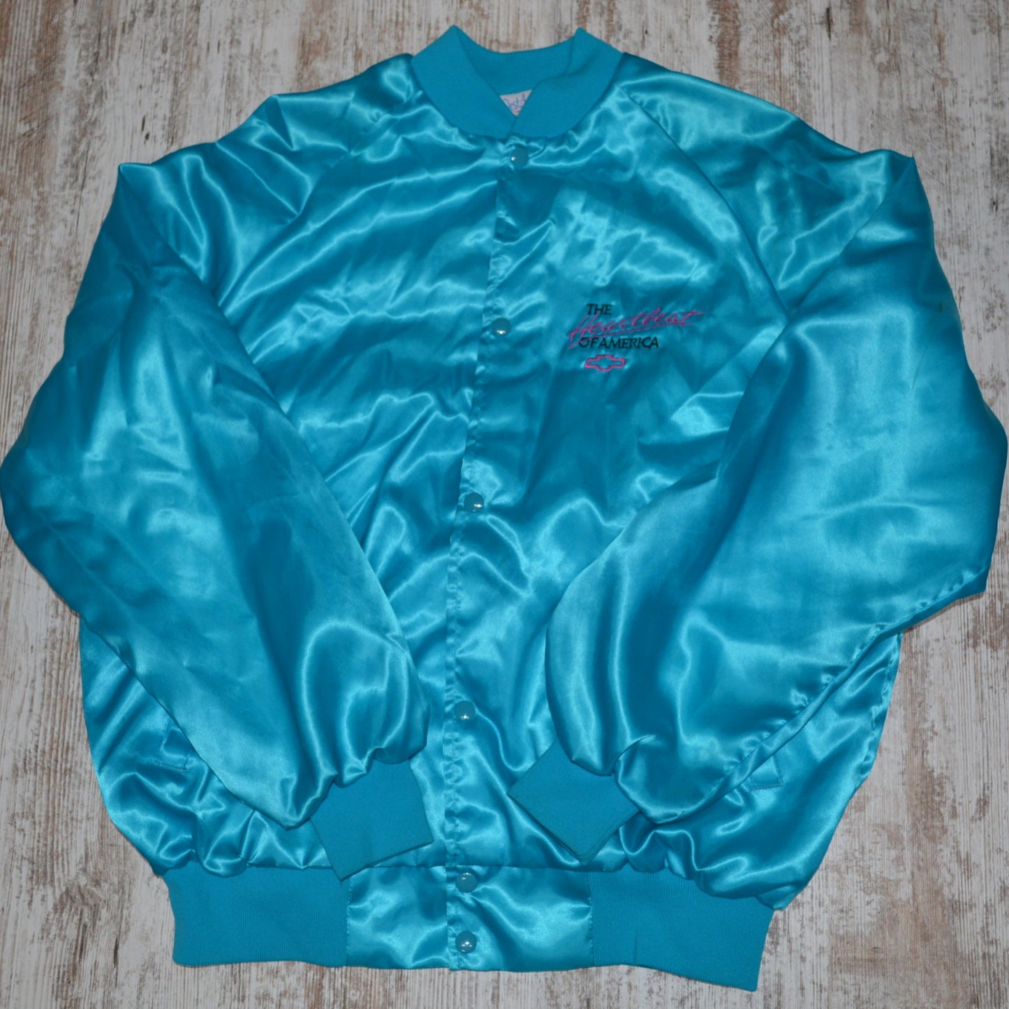 Vintage Chevrolet Heartbeat of America Satin Bomber Jacket 1980s