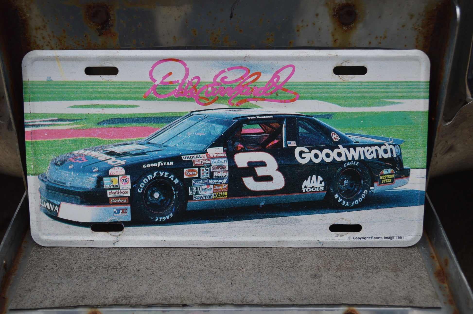 Vintage Dale Earnhardt Metal License Plate #3 Goodwrench Lumina 