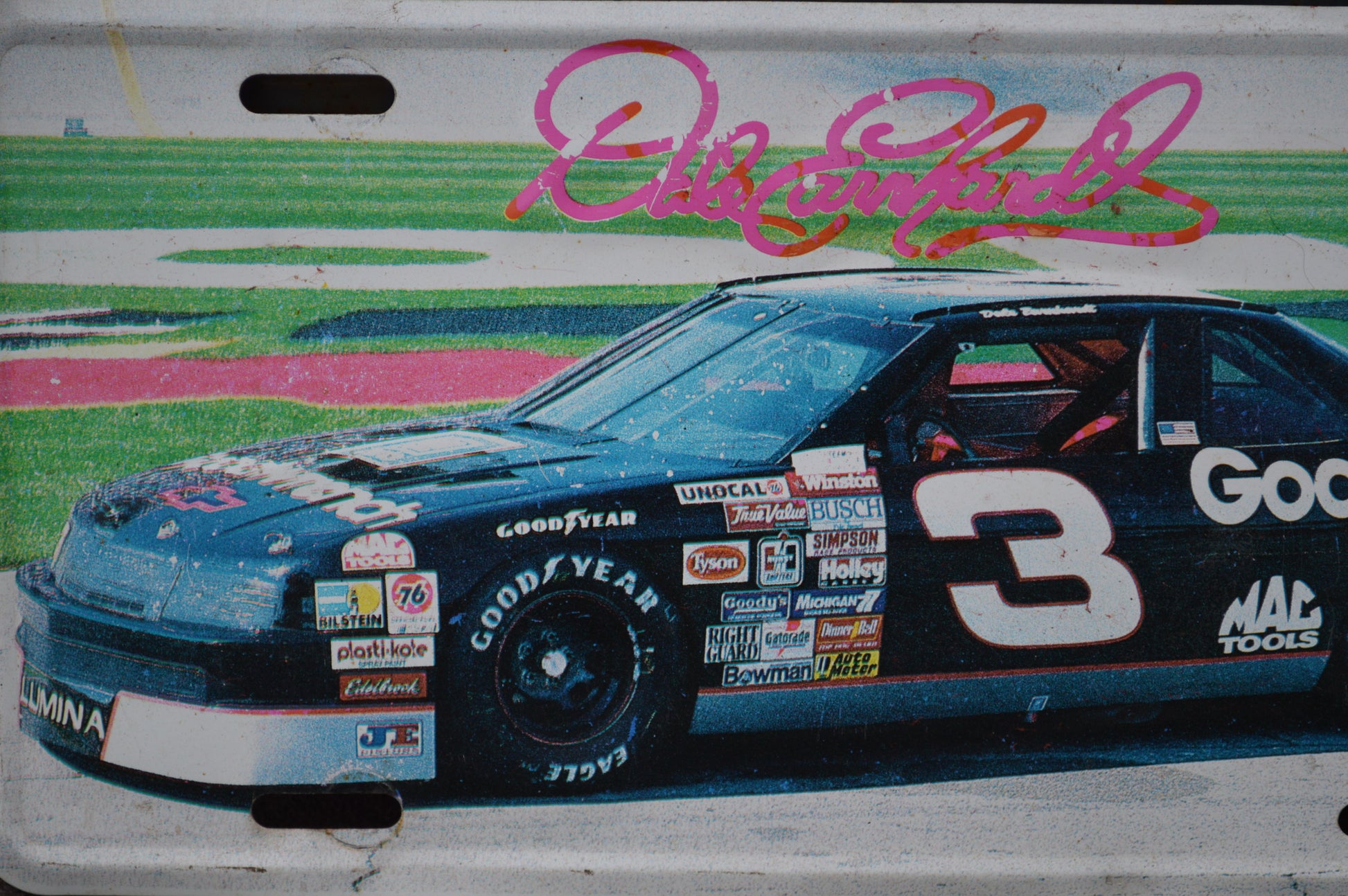 Vintage Dale Earnhardt Metal License Plate #3 Goodwrench Lumina 