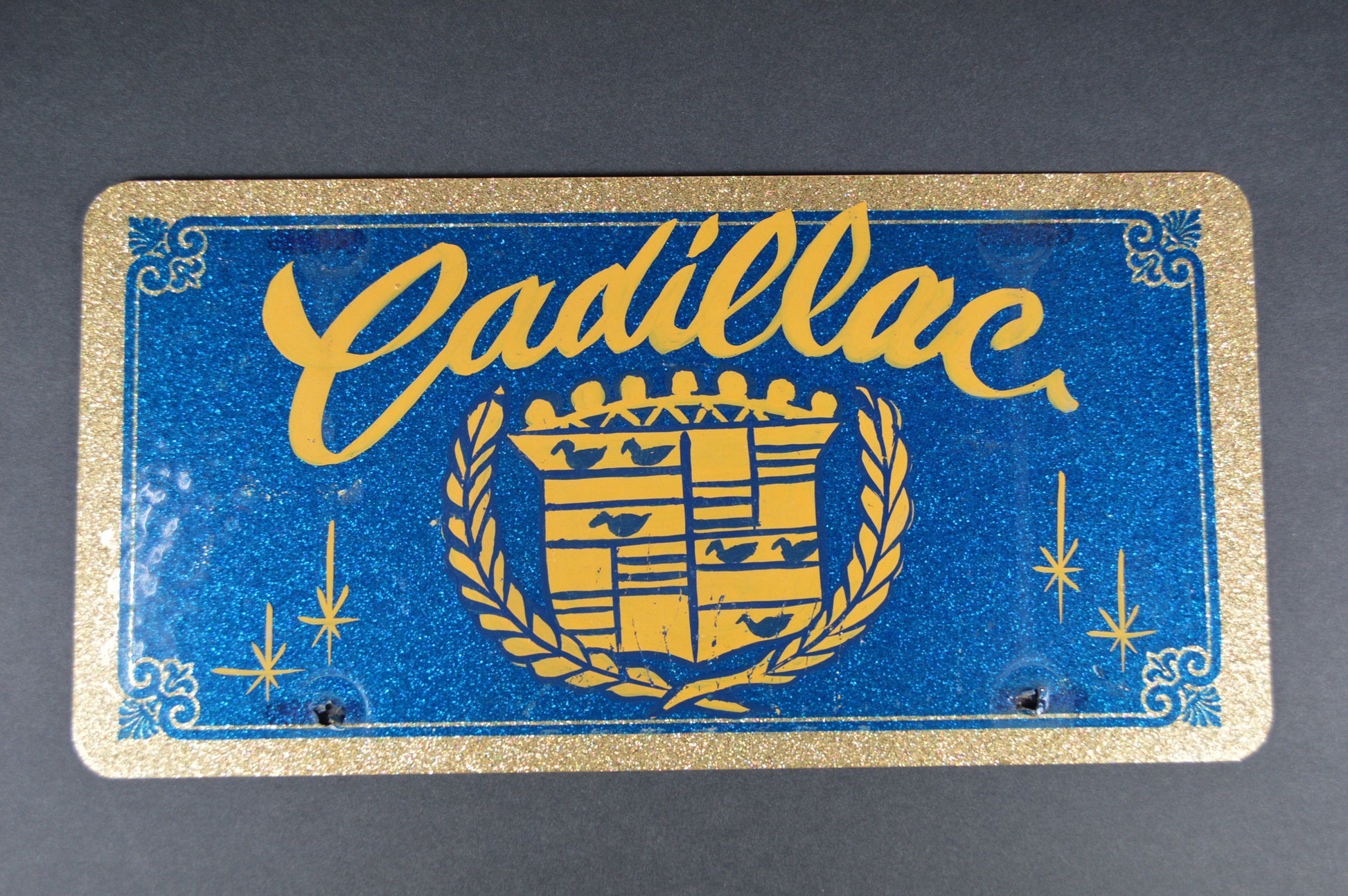 Vintage Cadillac Prismatic Hand Painted License Plate