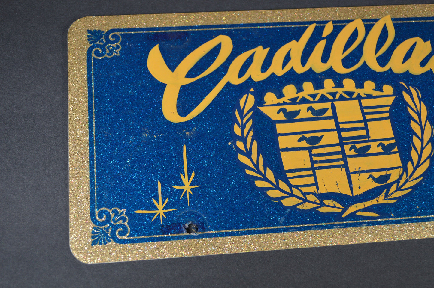 Vintage Cadillac Prismatic Hand Painted License Plate