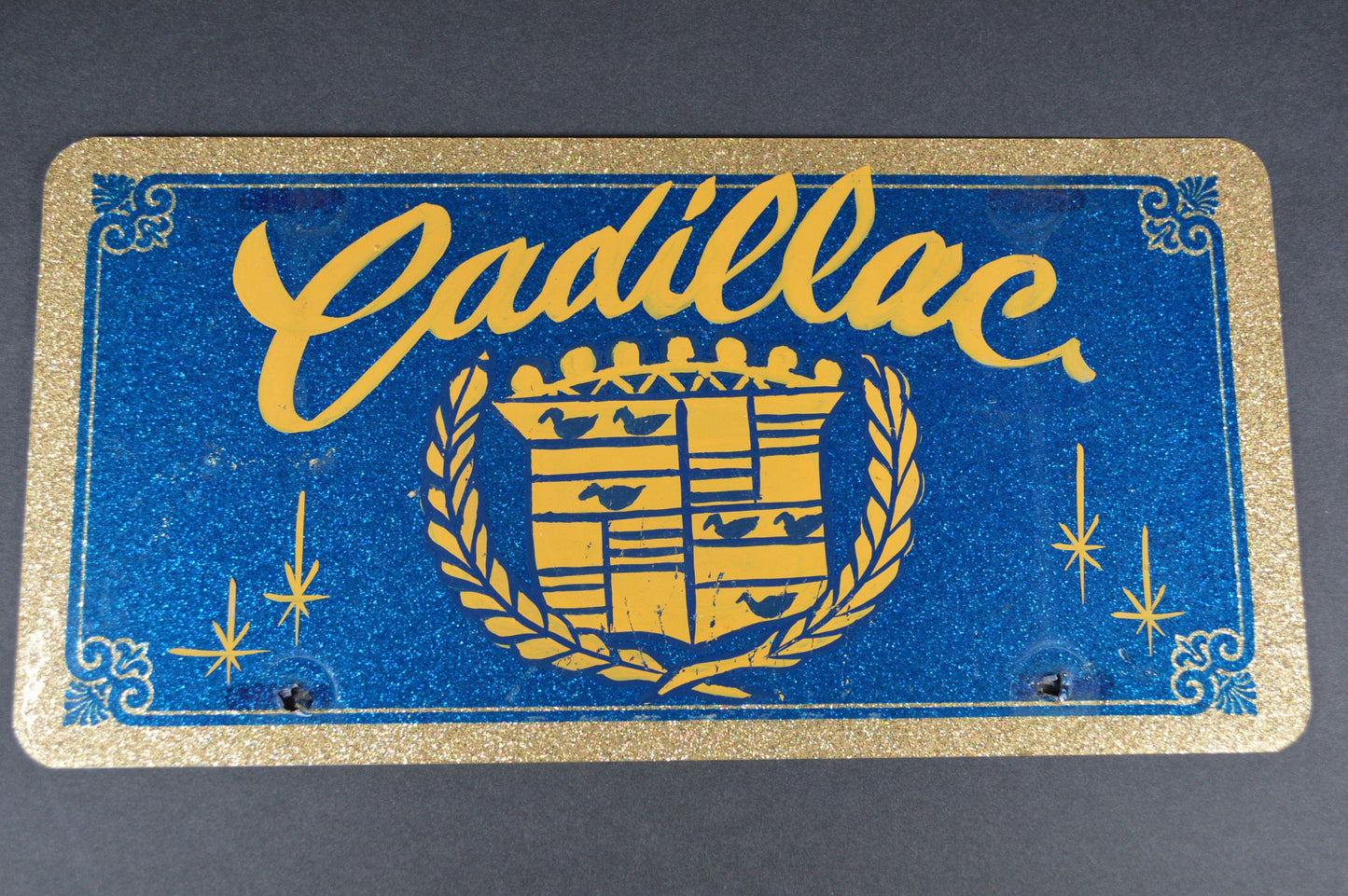 Vintage Cadillac Prismatic Hand Painted License Plate