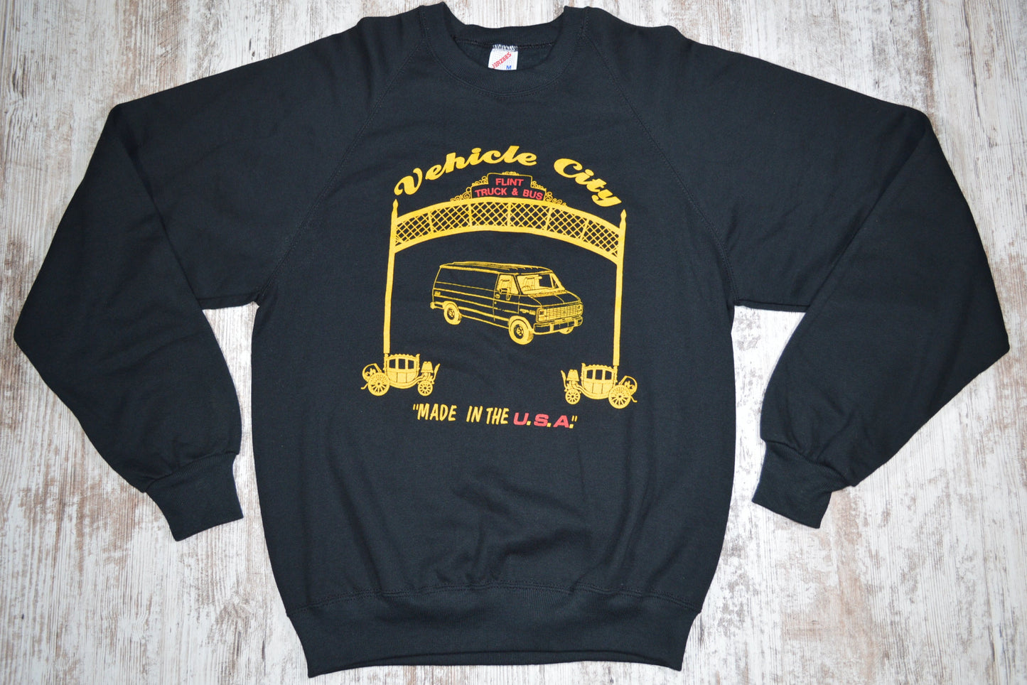 Vintage Flint Vehicle City Chevy Van Raglan Sweatshirt VTG 80s