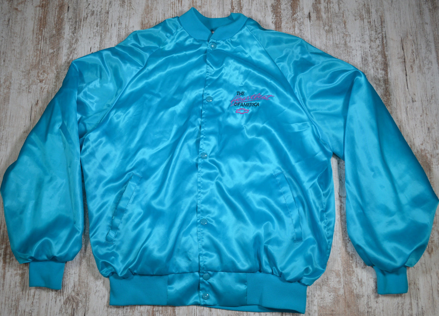 Vintage Chevrolet Heartbeat of America Satin Bomber Jacket 1980s