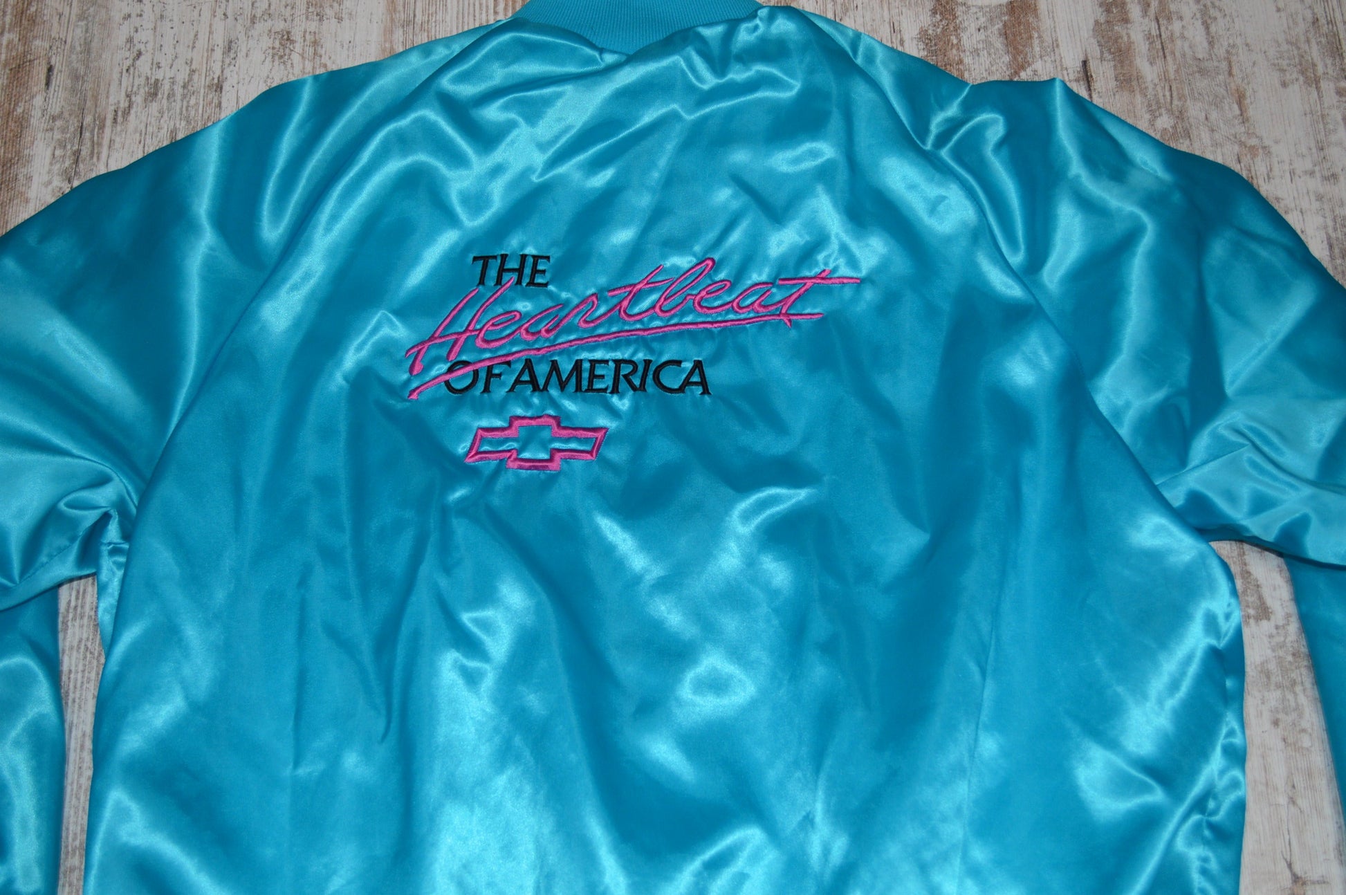 Vintage Chevrolet Heartbeat of America Satin Bomber Jacket 1980s