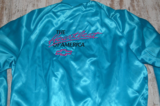 Vintage Chevrolet Heartbeat of America Satin Bomber Jacket 1980s