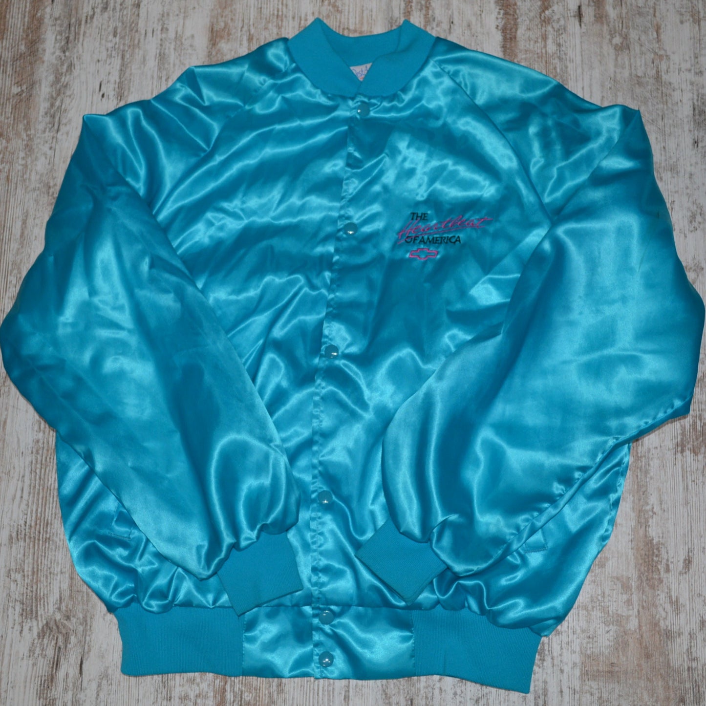 Vintage Chevrolet Heartbeat of America Satin Bomber Jacket 1980s