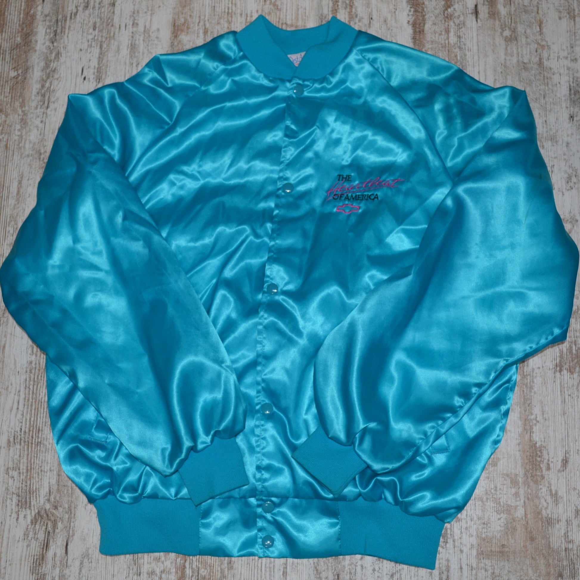 Vintage Chevrolet Heartbeat of America Satin Bomber Jacket 1980s