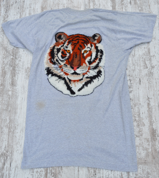 Vintage Chenille Tiger Patch Fruit of the Loom Pocket Tee 80s