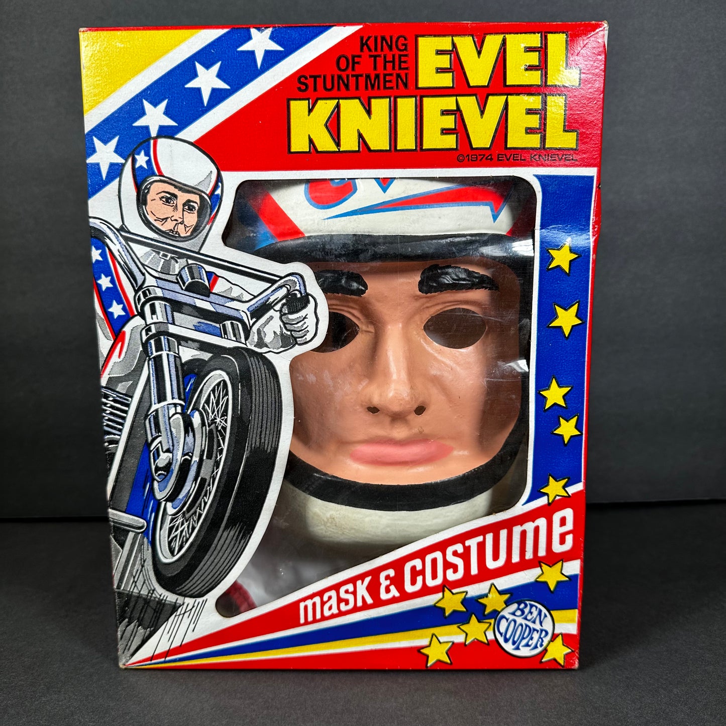 Vintage Evel Knievel Halloween Costume Mask and Suit 1974 Ben Cooper