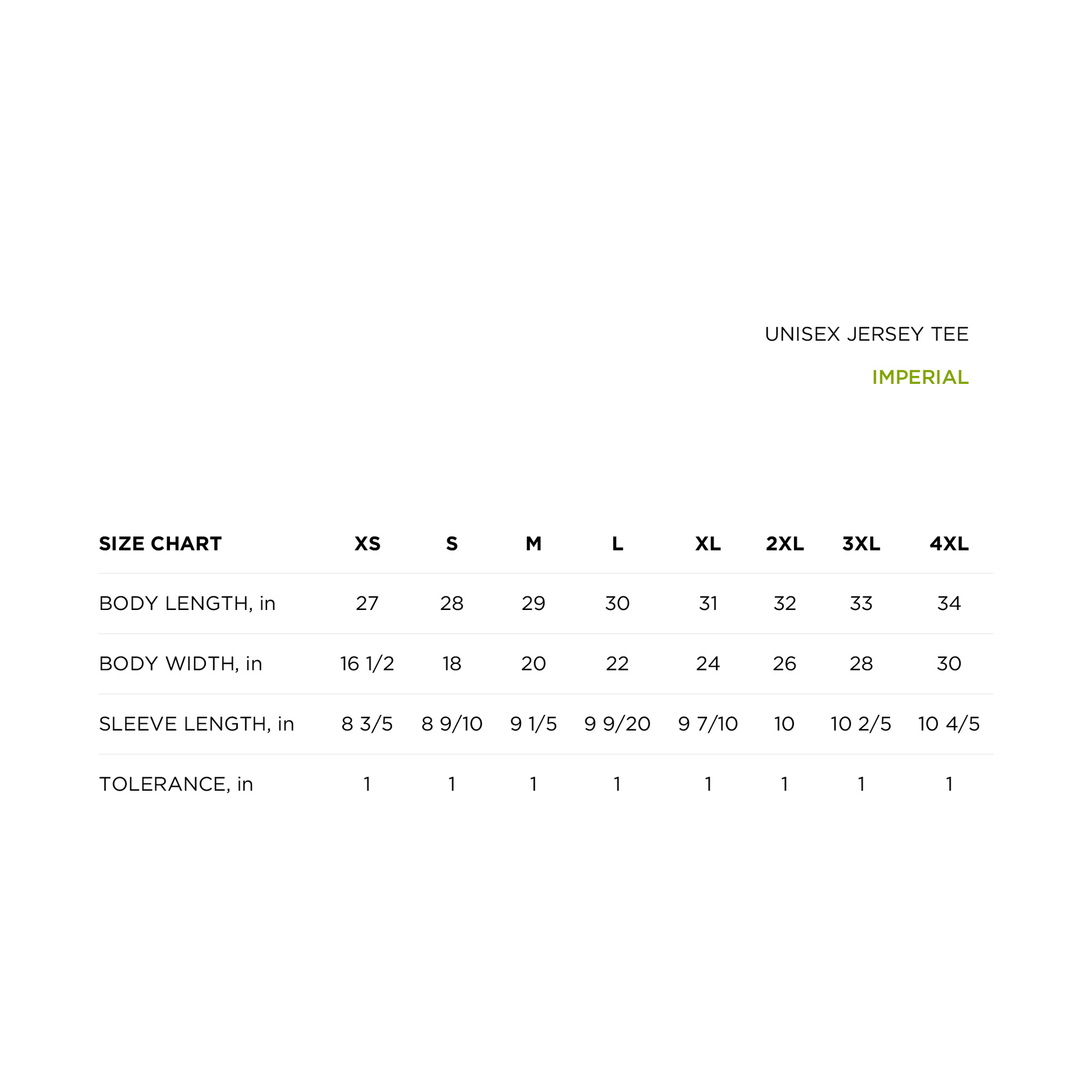 Size Chart Imperial