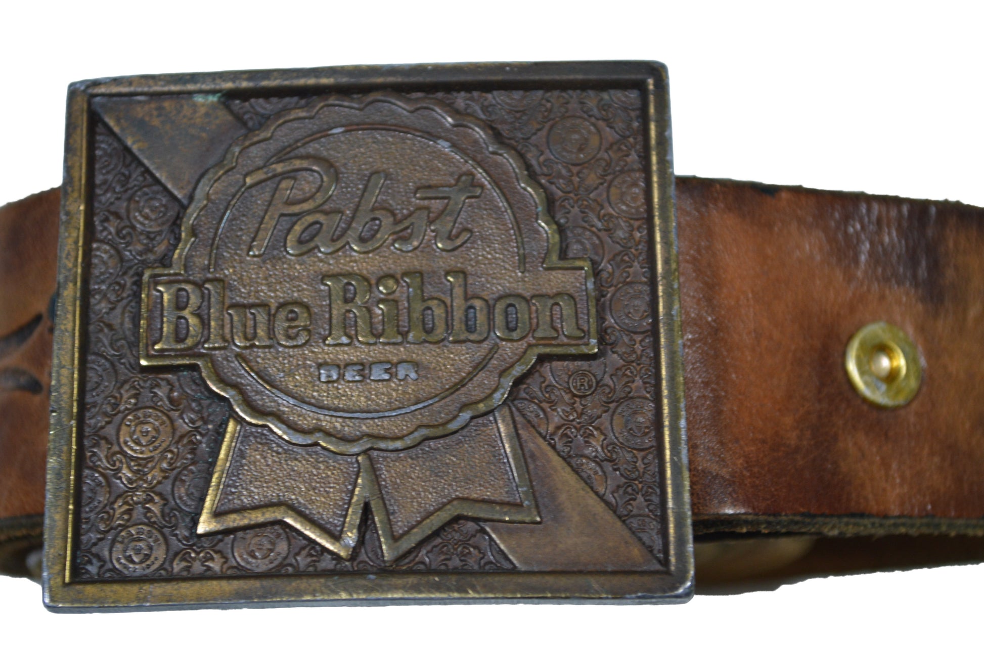 Vintage Pabst Blue Ribbon Belt Buckle & Belt 1975